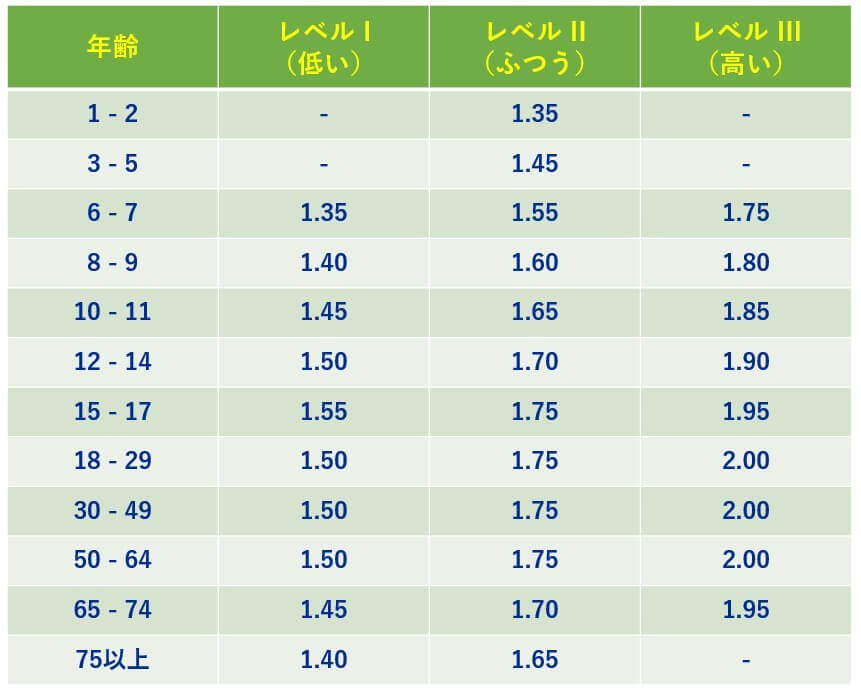 年齢階級別にみた身体活動レベル